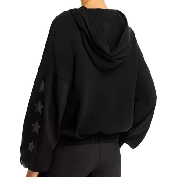 NWT AQUA Athletic Star Sleeve Pullover Hooded Sweatshirt Black Size L - Picture 2 of 13